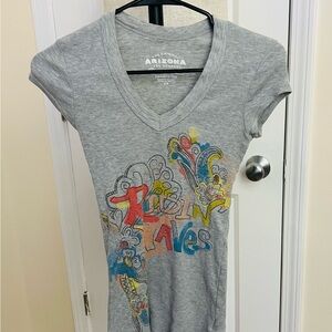 Arizona Jean Company Gray V-Neck Tee with Colorful Graphic Y2K